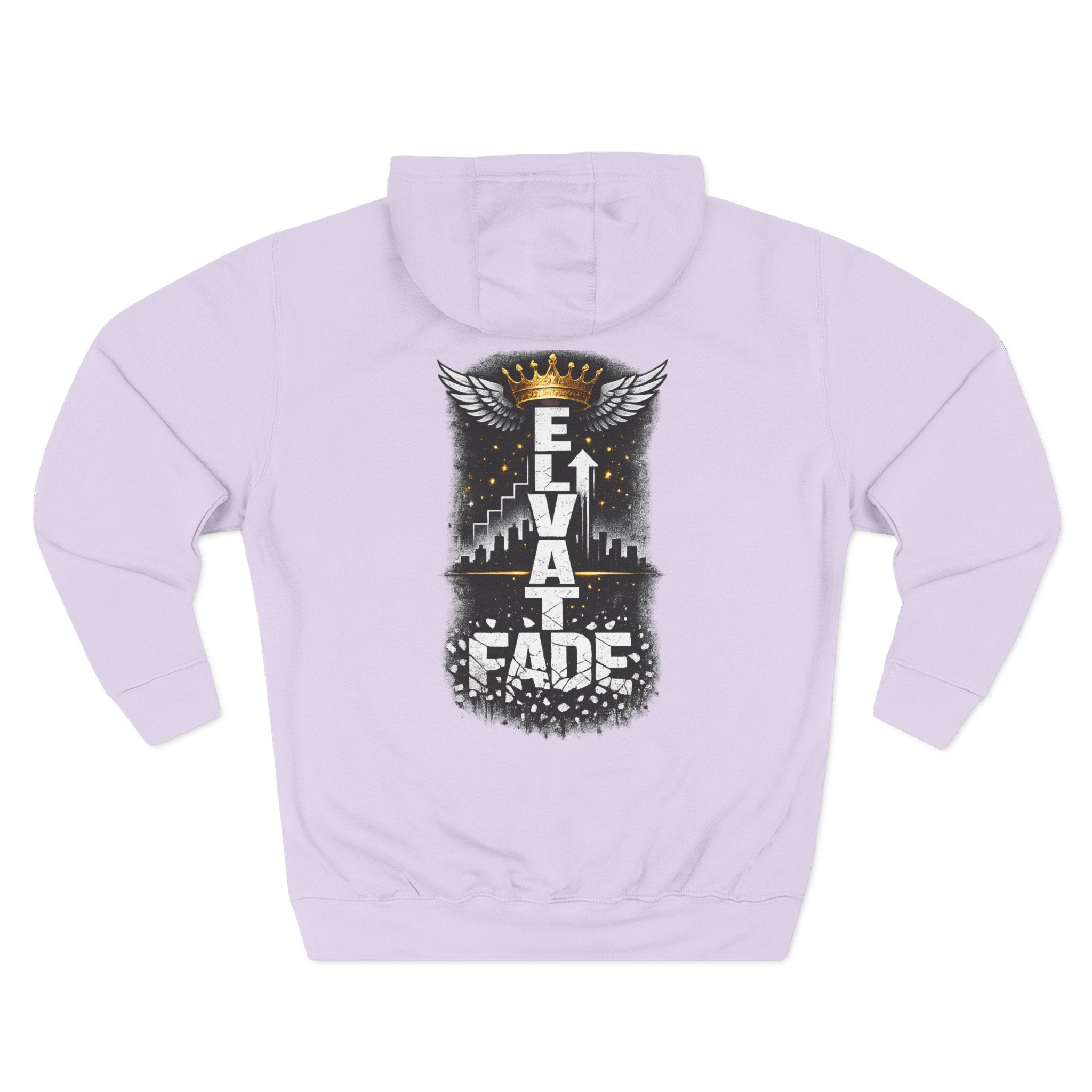 Elevate or Fade Hoodie - Urban Graphic Fleece Pullover with Crown and Wings Design for Stylish Comfort