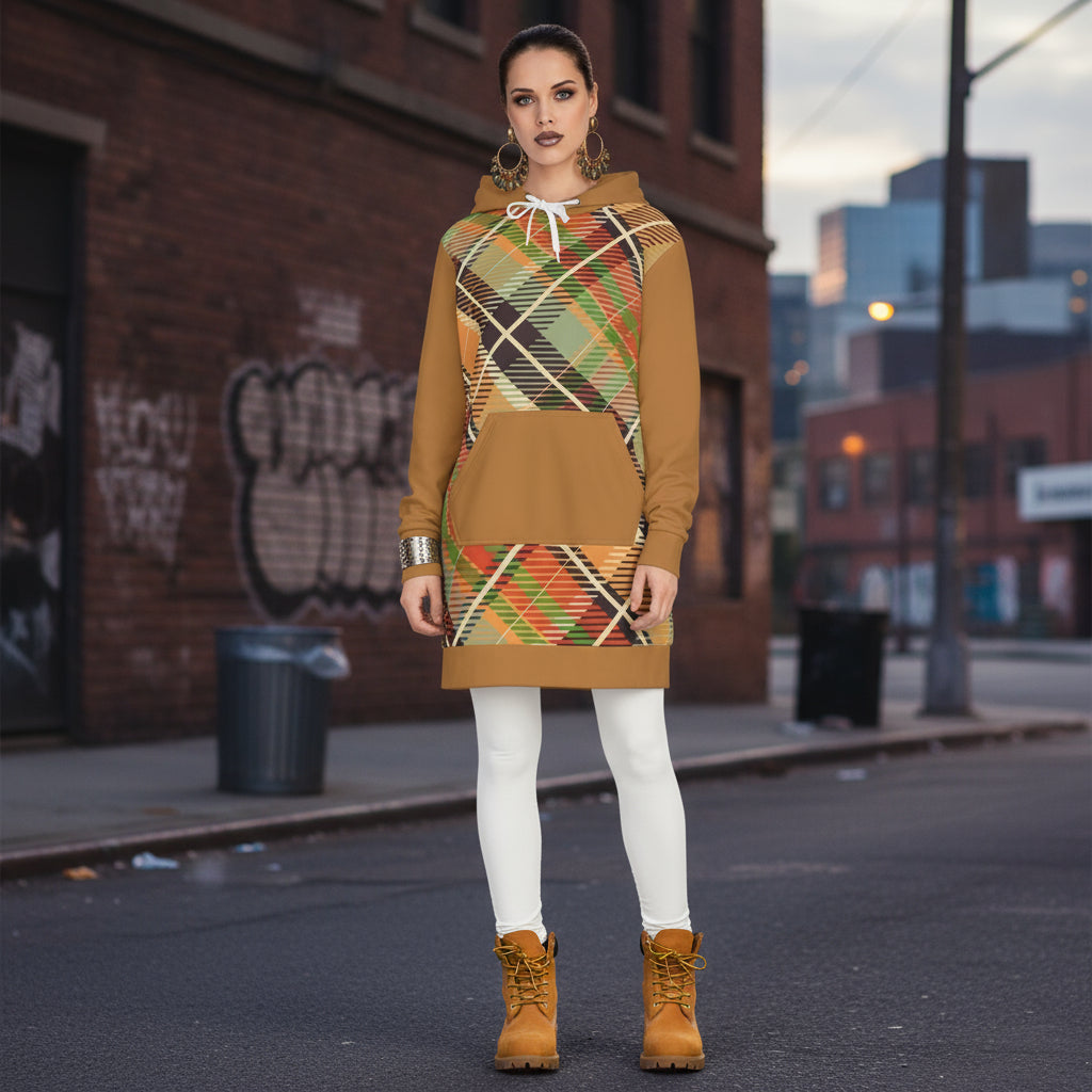 Women's Hoodie Dress Plaid 2 - IAKAM