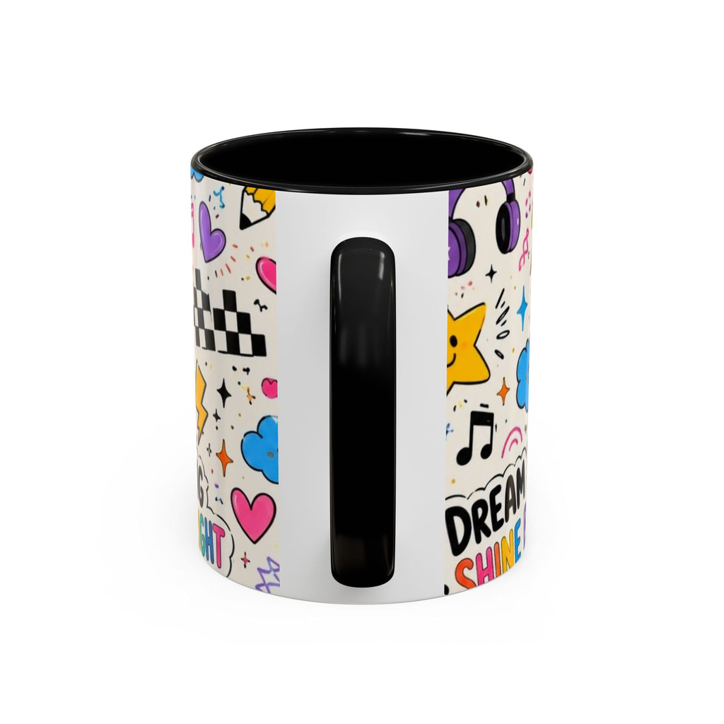 Dream Big Shine Bright Accent Mug — Inspirational Rainbow Doodle Coffee Cup