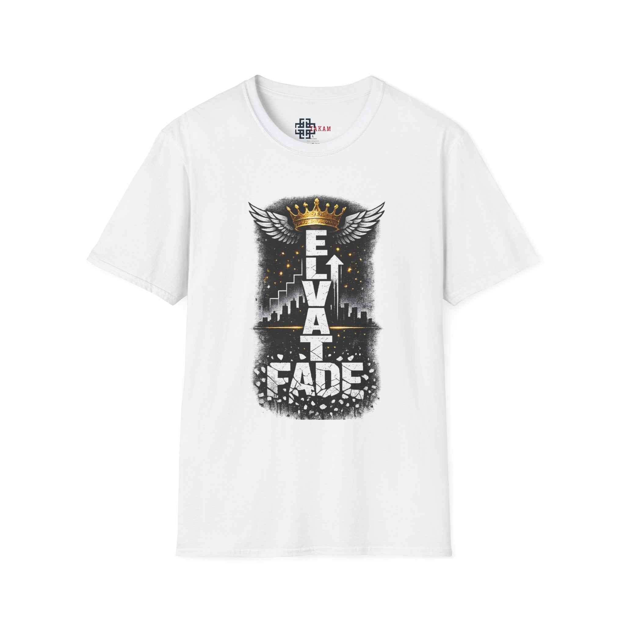 Elevate or Fade T-Shirt — Motivational Streetwear Tee with Crown & Wings