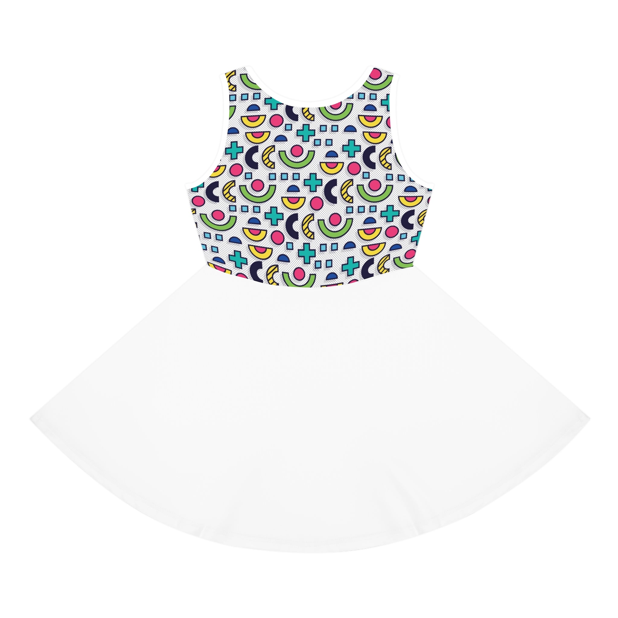 Girls' Colorful Sundress with Geometric Print - Sleeveless Summer Dress