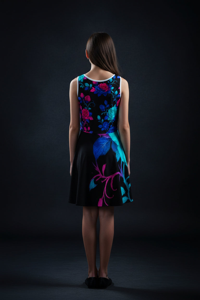 Girls' Floral Sundress Rose Design Sleeveless Dress for Kids