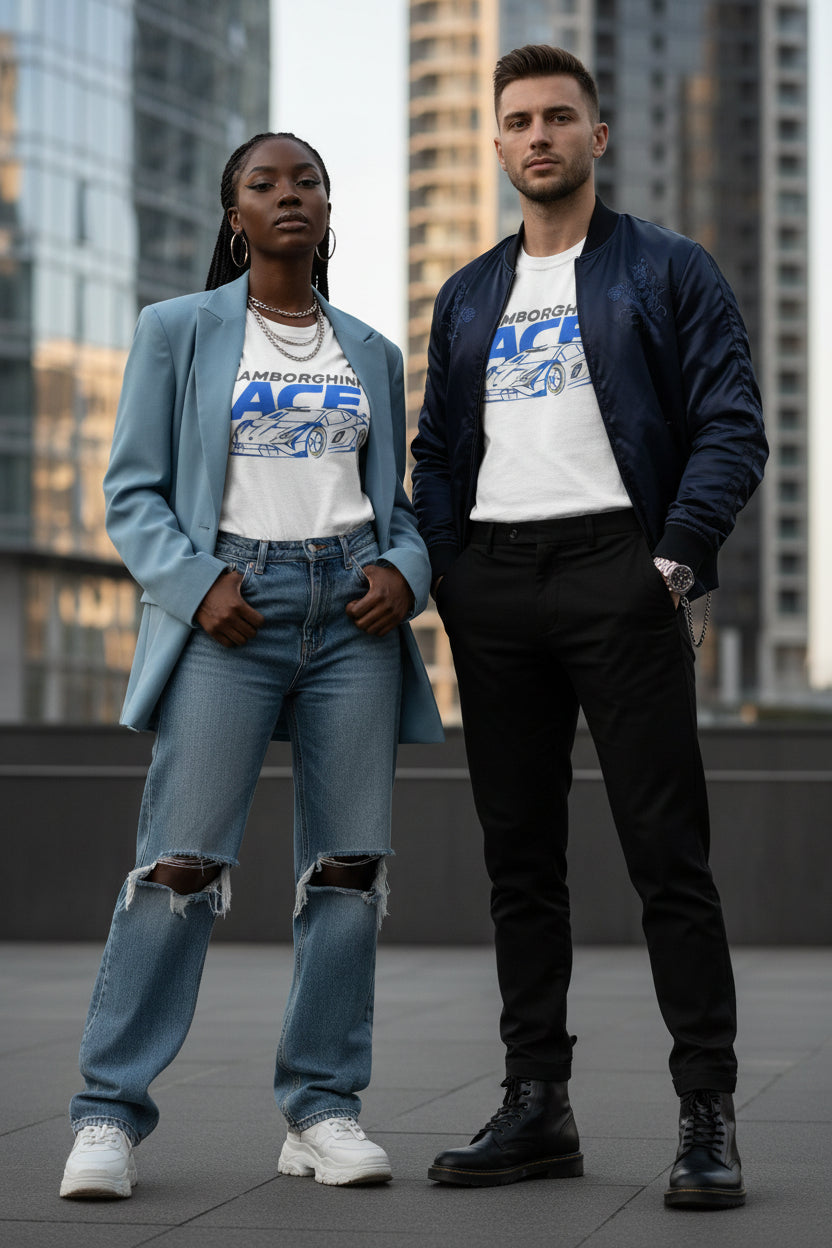 Lamborghini ACE Sports Car Tee — Retro Blue Racing Graphic T-Shirt