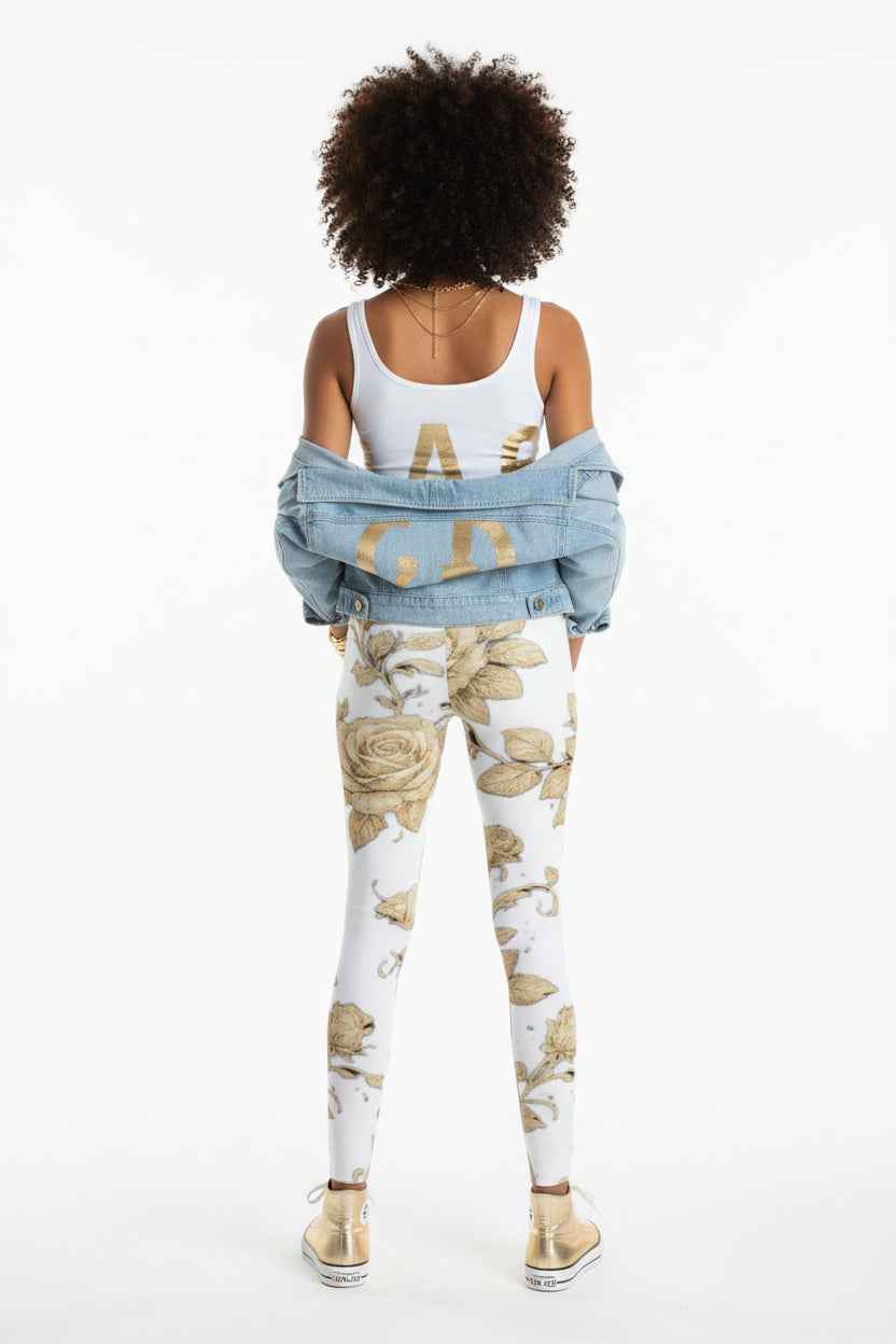 Floral Vintage Rose Leggings — Women's Casual All-Over Print