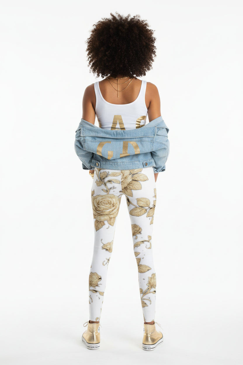 Floral Vintage Rose Leggings — Women's Casual All-Over Print