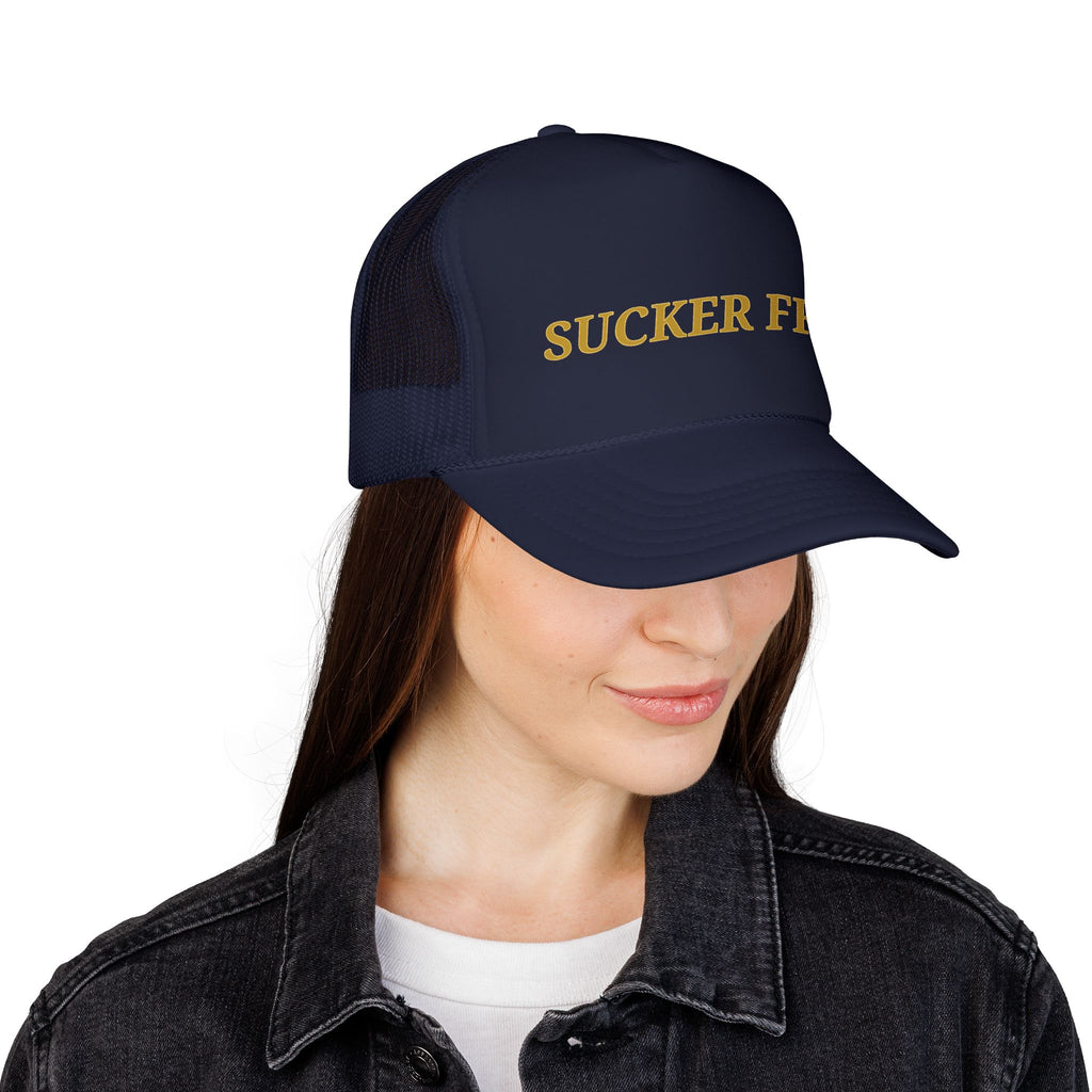 Sucker Free Trucker Hat — Vintage Gold Embroidered Foam Cap