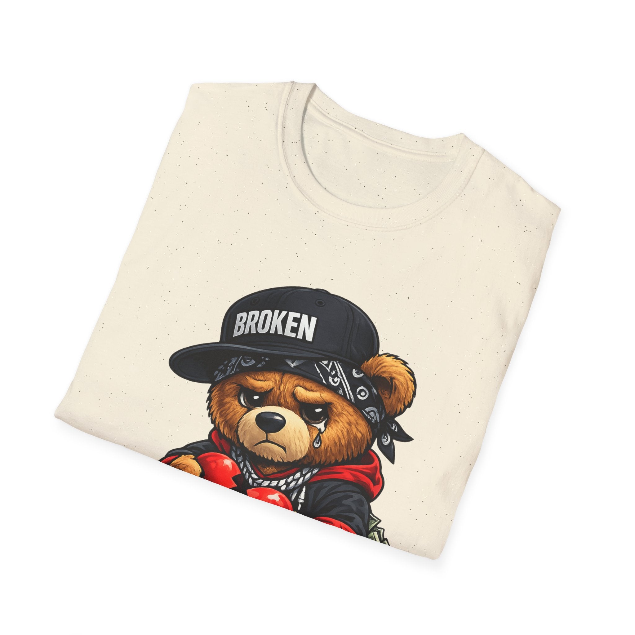 Broken Teddy Bear Graphic Tee — "Love Me" Street Art Shirt Unisex