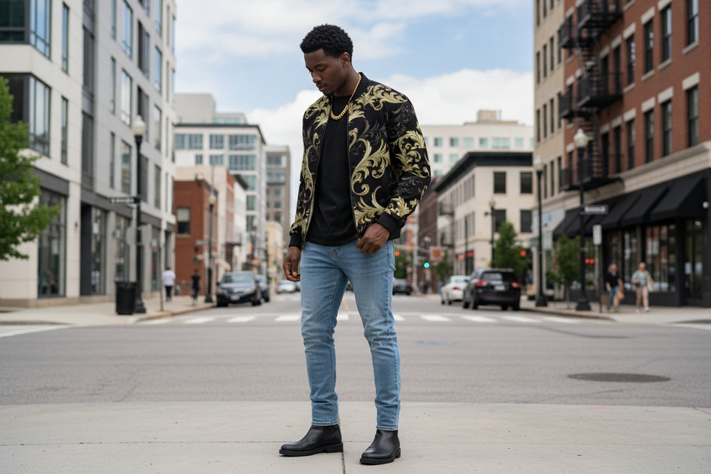 Elegant  Men's All-Over Print Bomber Jacket