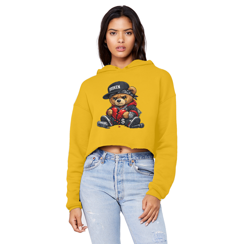 Broken Hearted Bear Cropped Raw Edge Boyfriend Hoodie