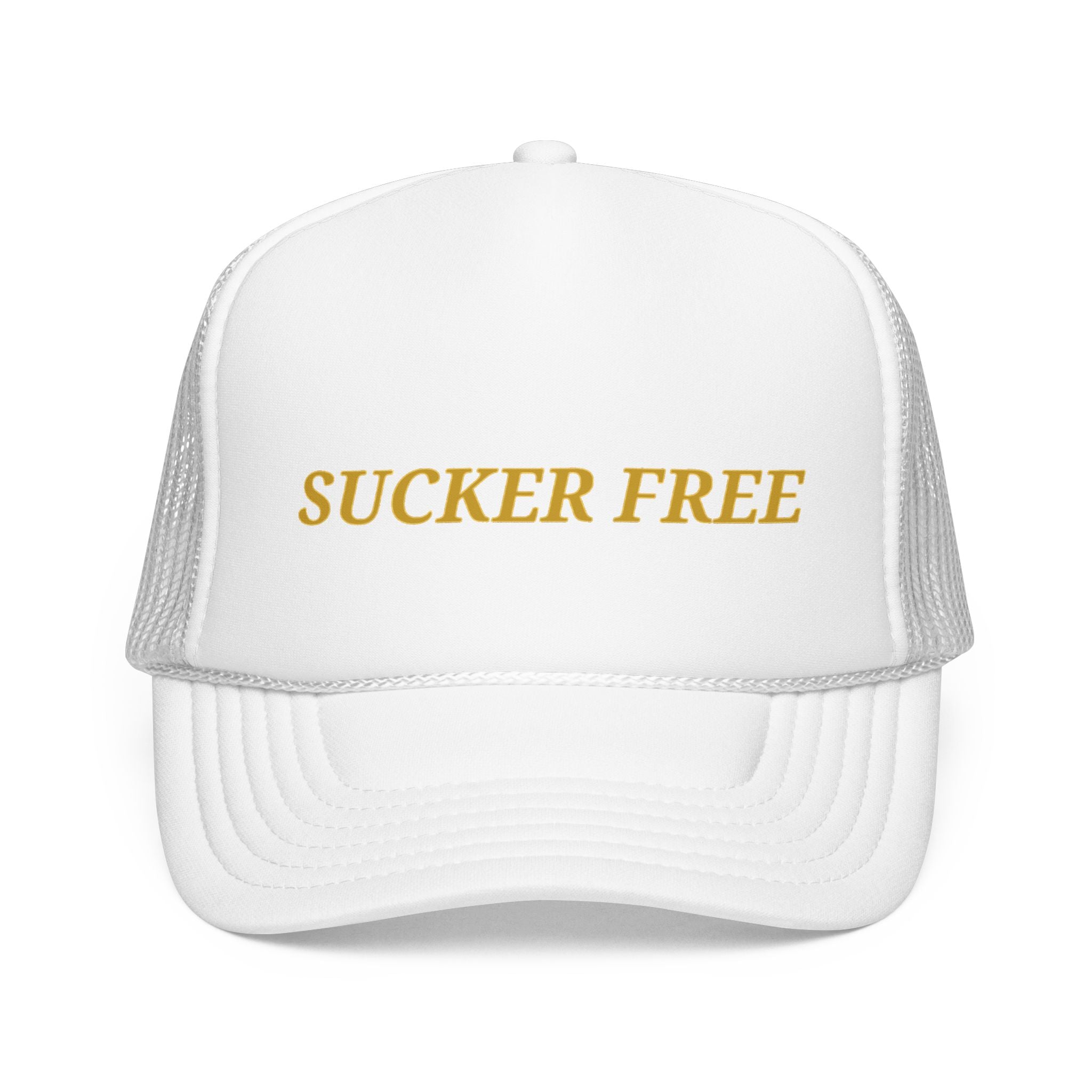 Sucker Free Trucker Hat — Vintage Gold Embroidered Foam Cap
