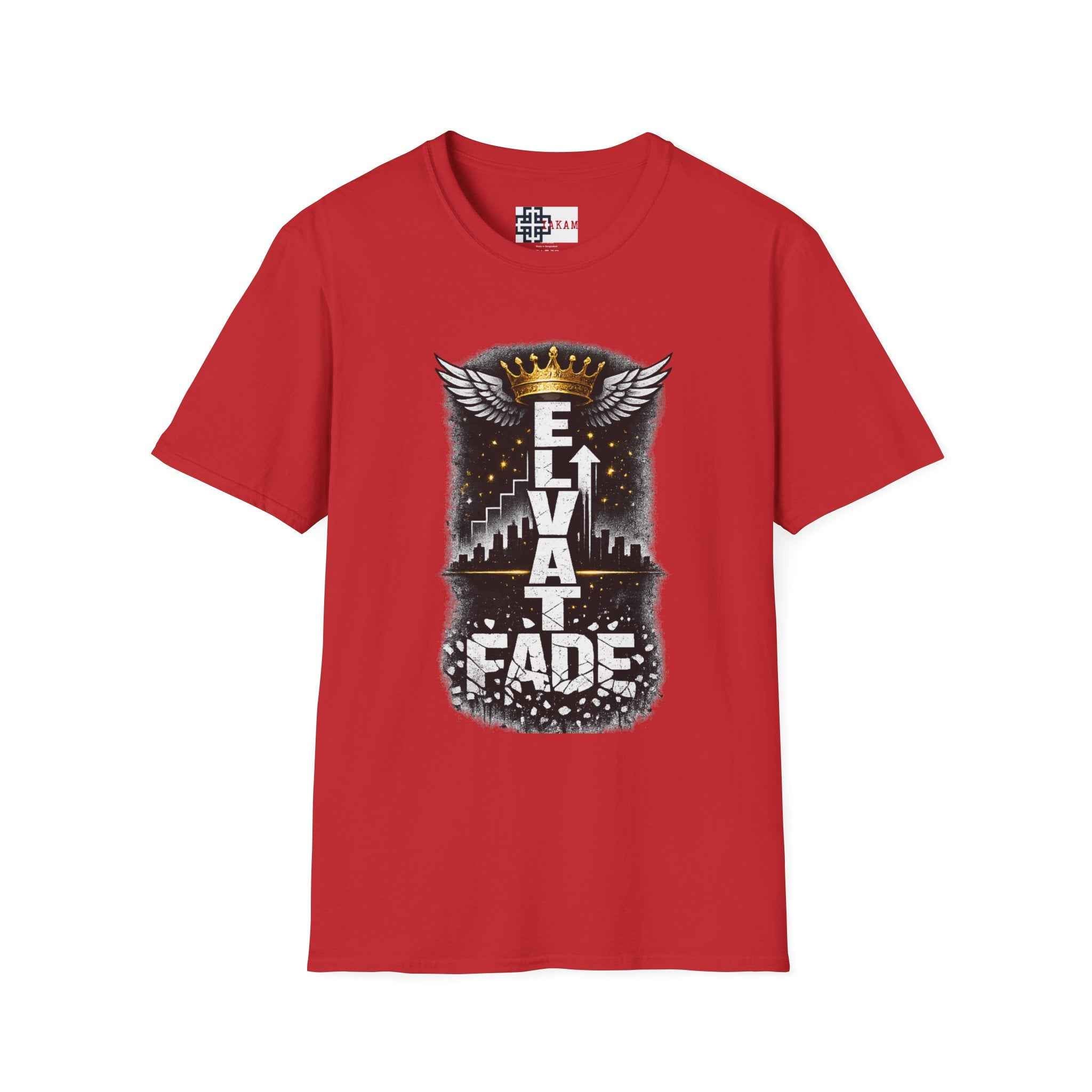 Elevate or Fade T-Shirt — Motivational Streetwear Tee with Crown & Wings