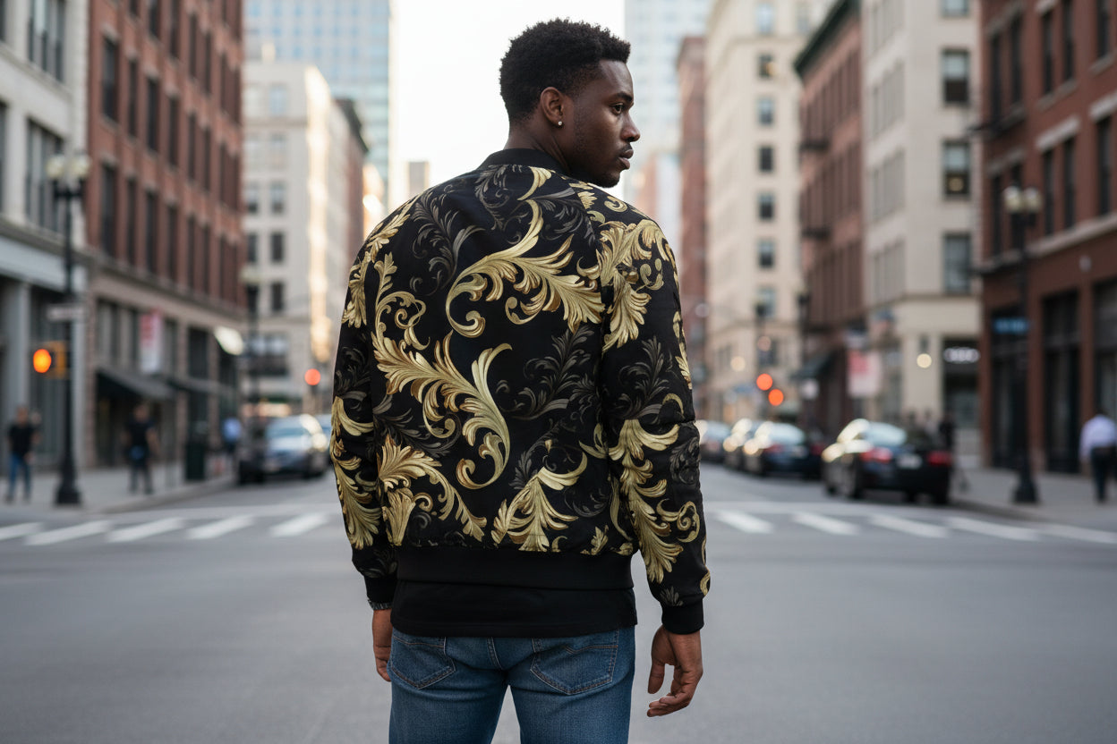 Elegant  Men's All-Over Print Bomber Jacket