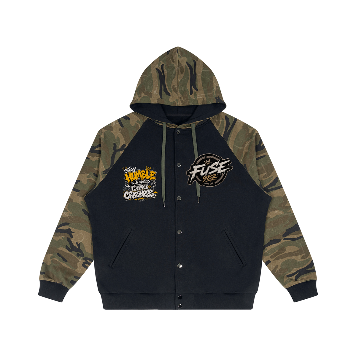 FUSE982 Unisex Camo-Splice Raglan Zip Hoodie