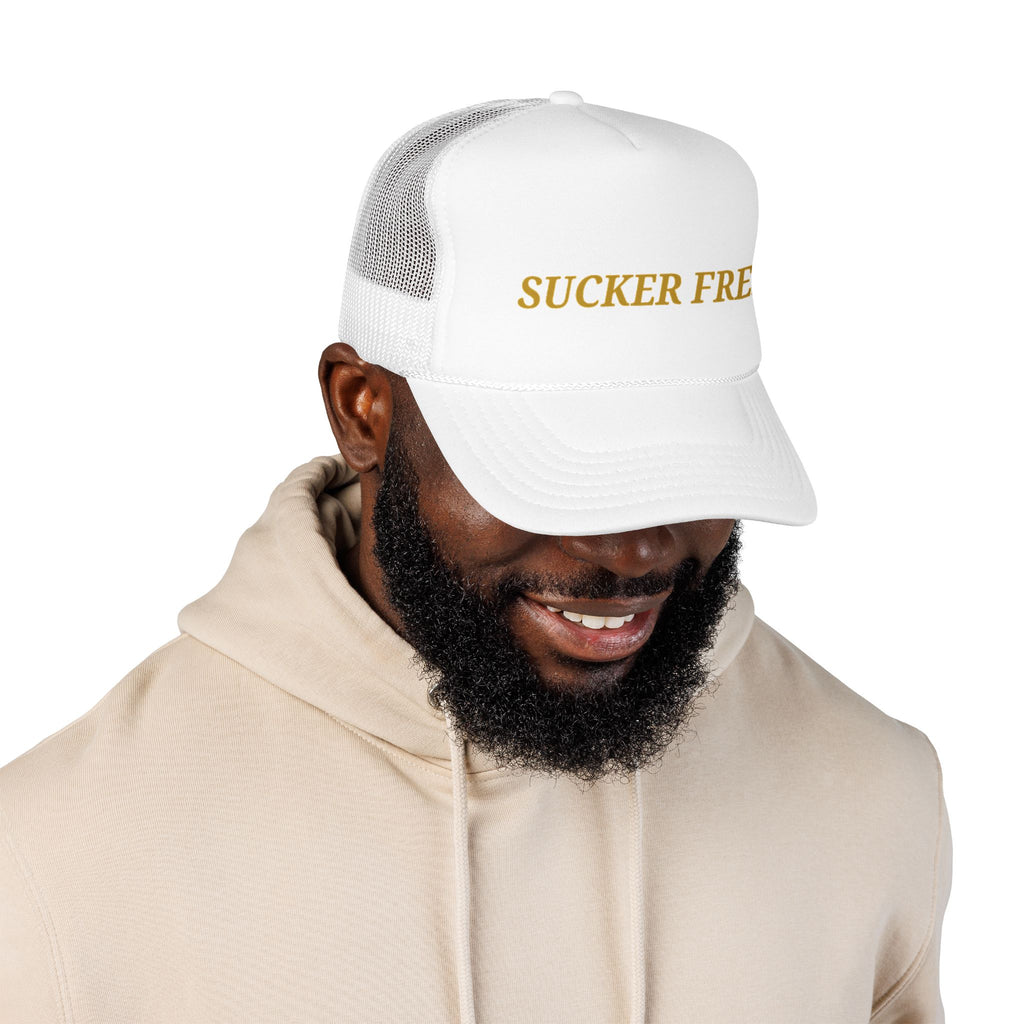 Sucker Free Trucker Hat — Vintage Gold Embroidered Foam Cap