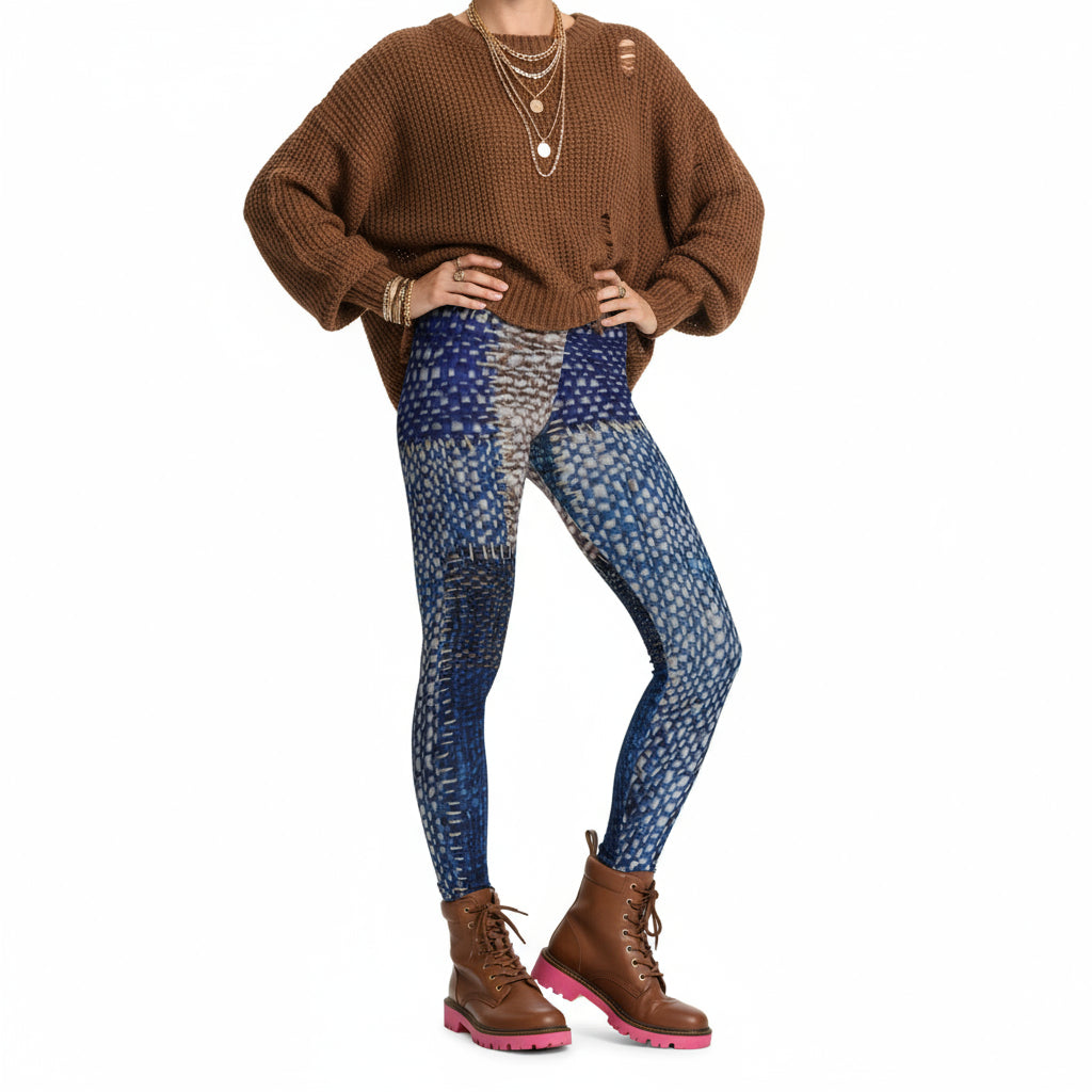 Stretchy Leggings Denim Print - IAKAM
