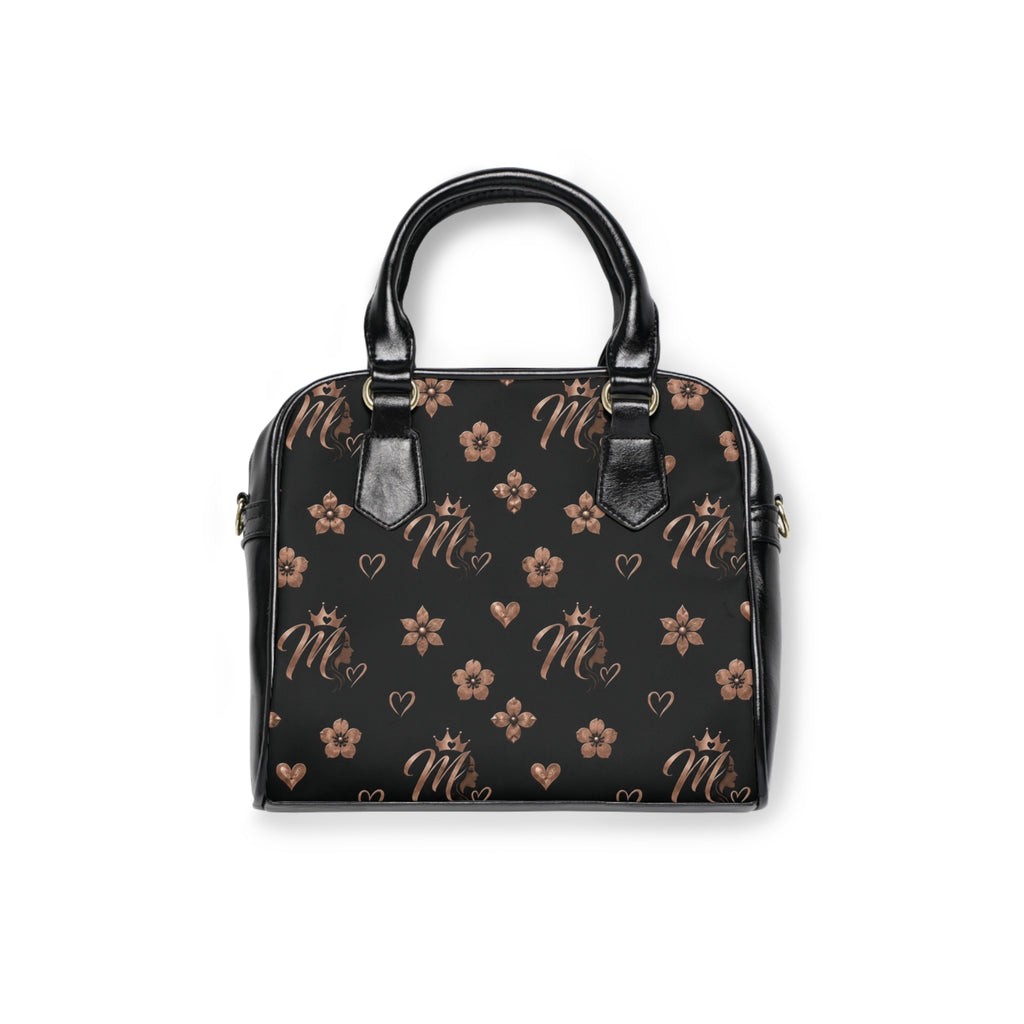Msfbrownie Shoulder Handbag – Chic Black & Rose Gold Pattern