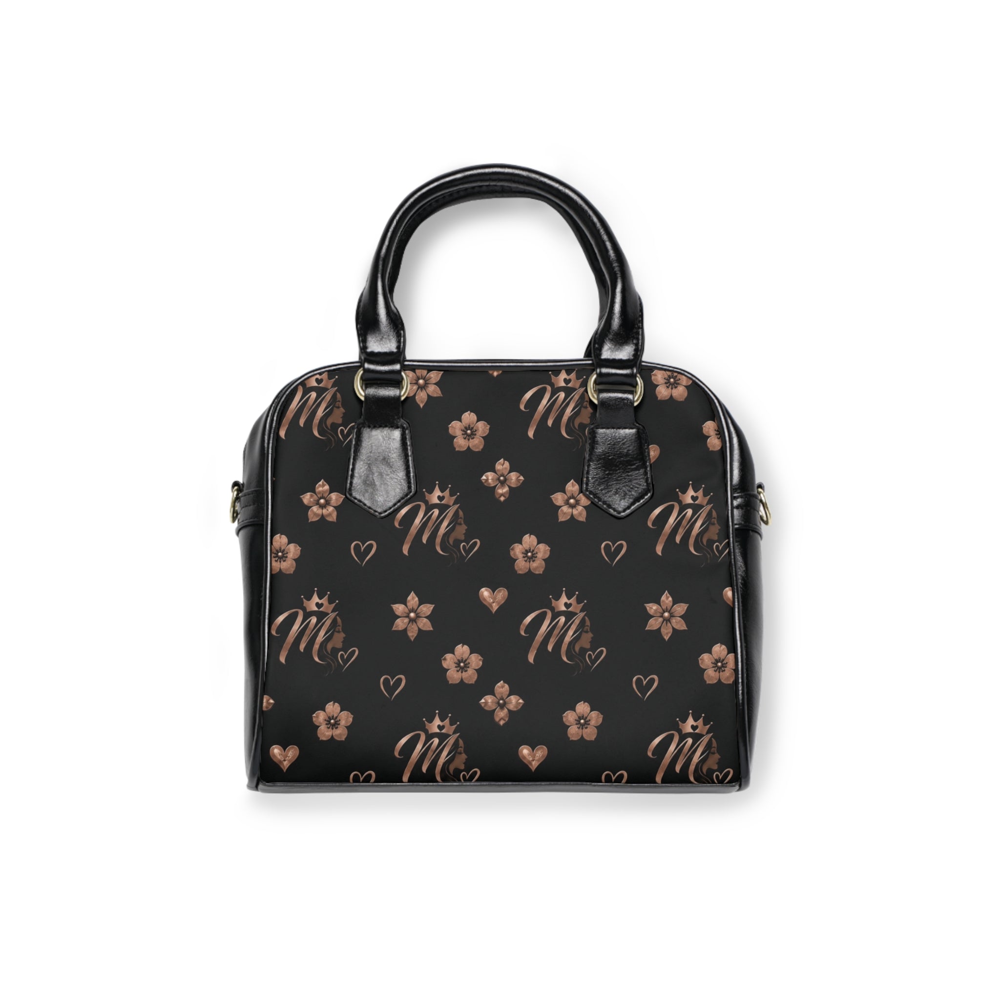 Msfbrownie Shoulder Handbag – Chic Black & Rose Gold Pattern