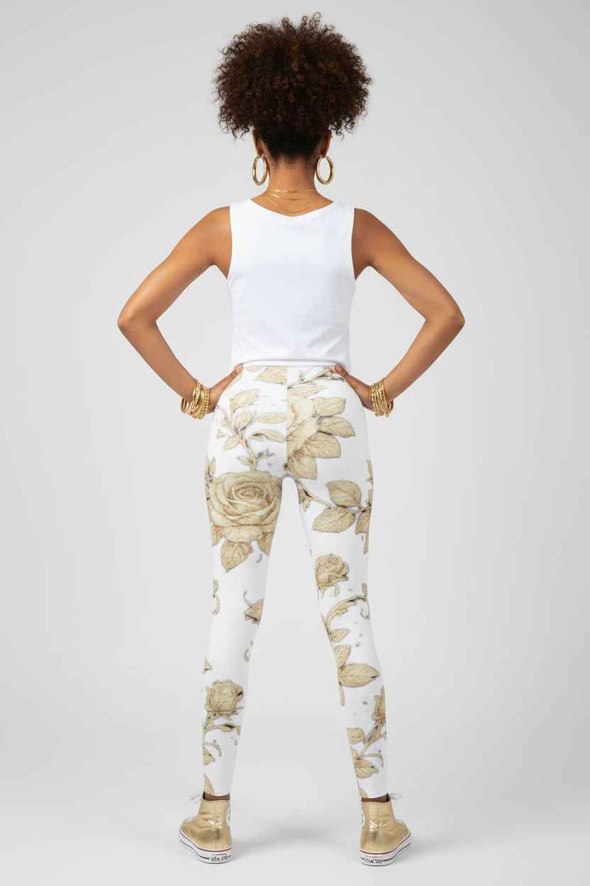 Floral Vintage Rose Leggings — Women's Casual All-Over Print
