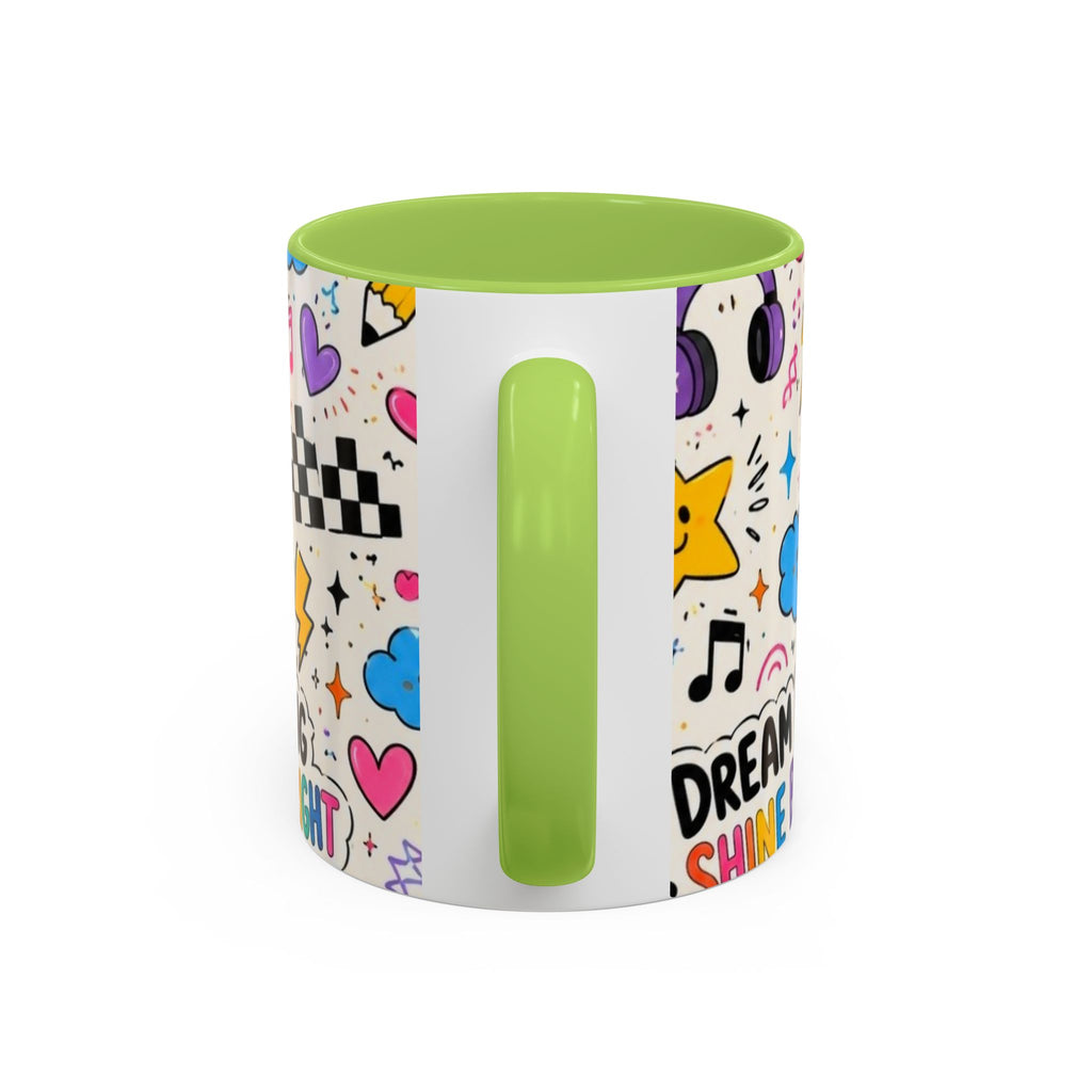 Dream Big Shine Bright Accent Mug — Inspirational Rainbow Doodle Coffee Cup