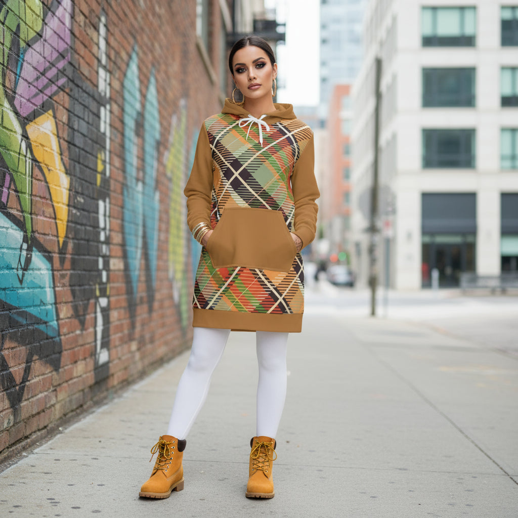 Women's Hoodie Dress Plaid 2 - IAKAM
