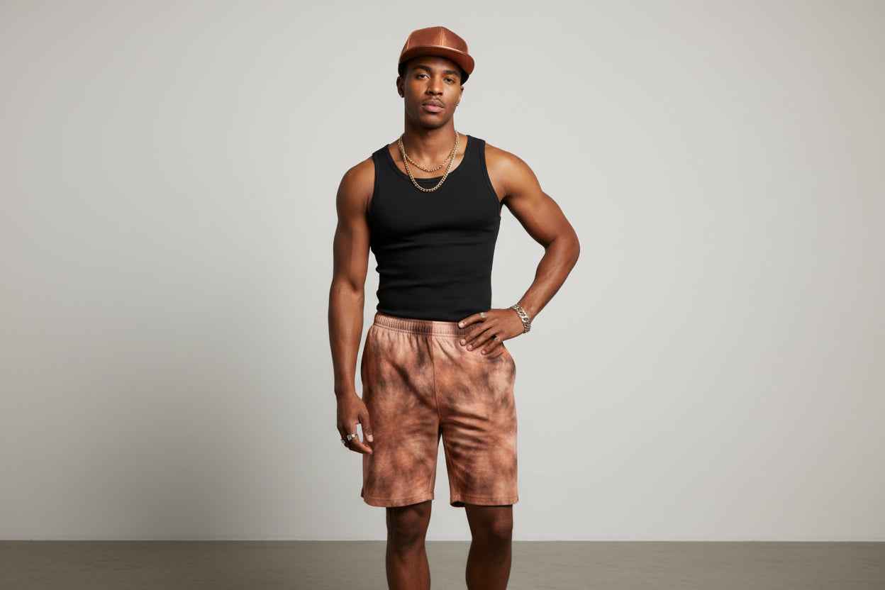 Copper Tie-Dye Board Shorts — Men’s Beach Swim Trunks