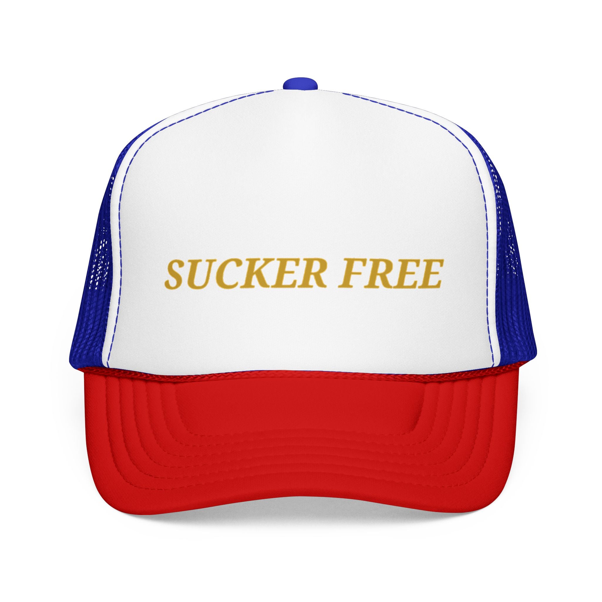 Sucker Free Trucker Hat — Vintage Gold Embroidered Foam Cap