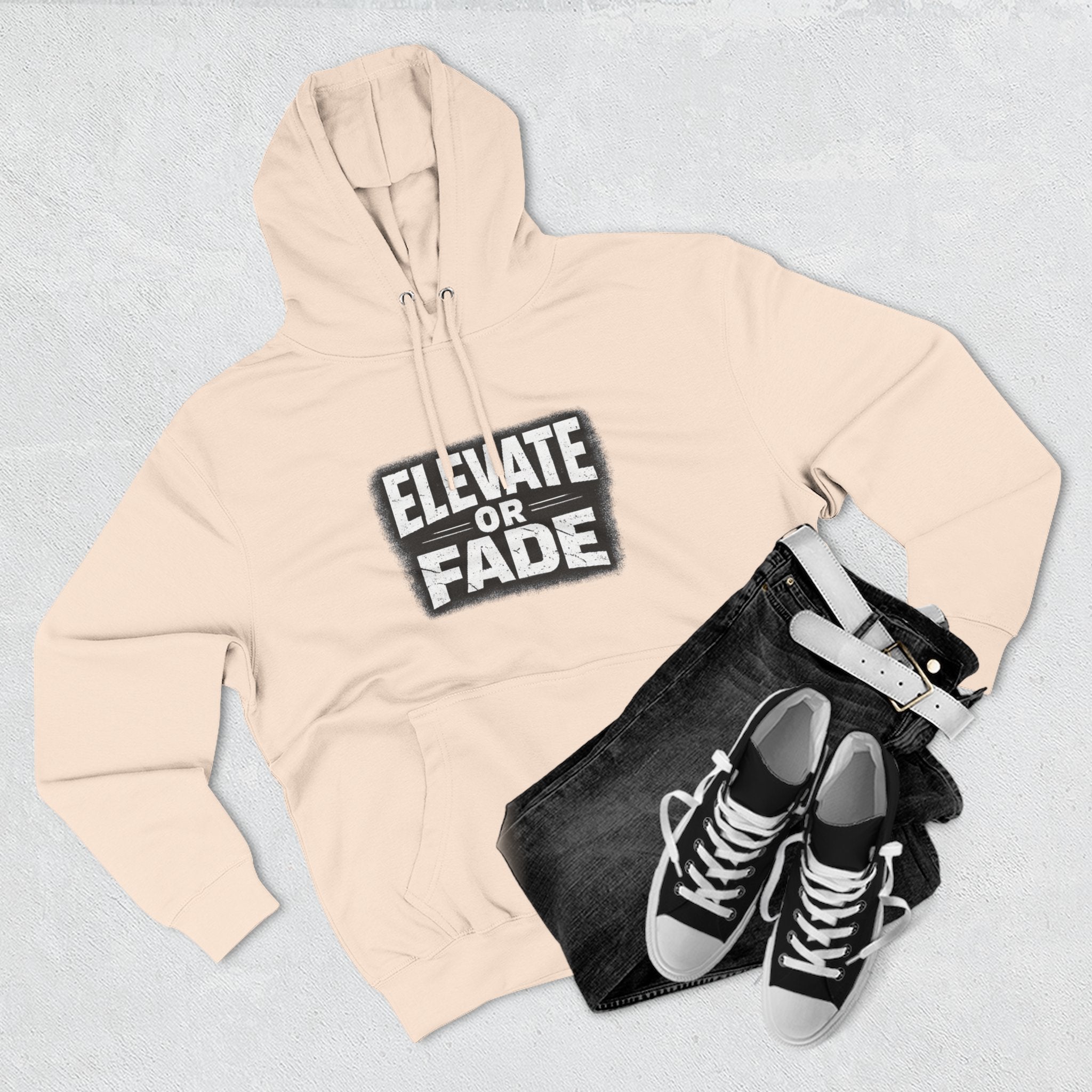 Elevate or Fade Hoodie - Urban Graphic Fleece Pullover with Crown and Wings Design for Stylish Comfort