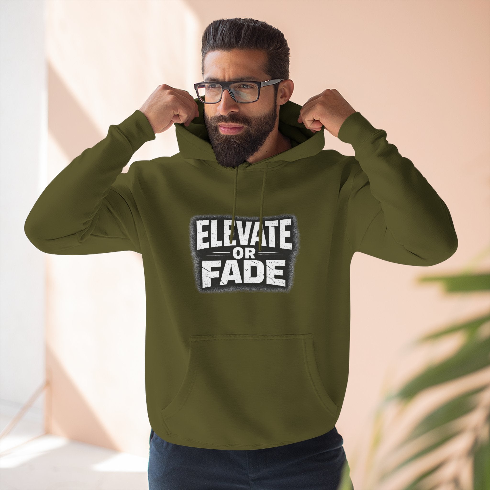 Elevate or Fade Hoodie - Urban Graphic Fleece Pullover with Crown and Wings Design for Stylish Comfort