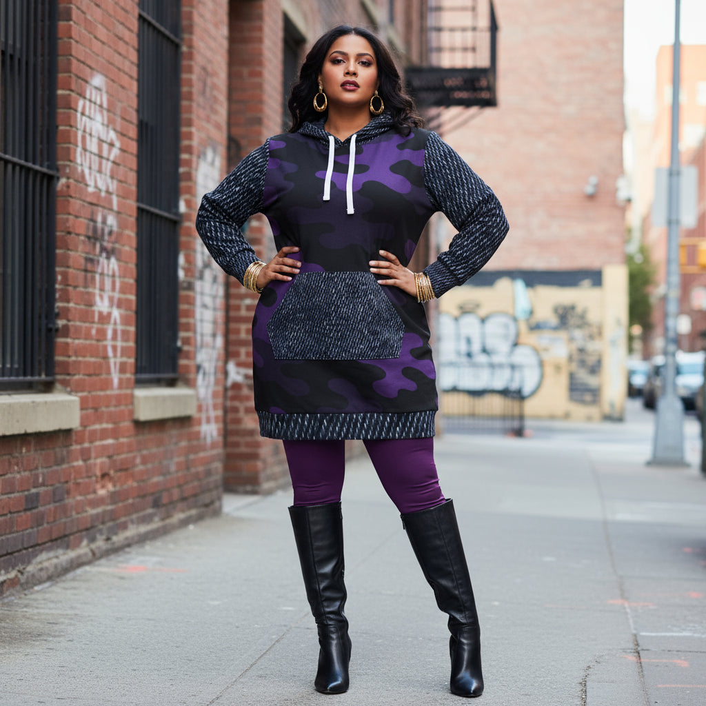 Women's Purple Camo Hoodie Dress for Stylish Comfort