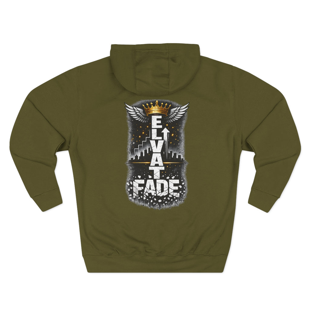 Elevate or Fade Hoodie - Urban Graphic Fleece Pullover with Crown and Wings Design for Stylish Comfort