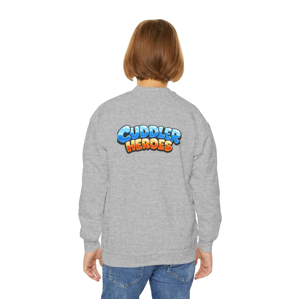 Cuddler Hero Kids Sweatshirt — Cute Superhero Teddy Crewneck