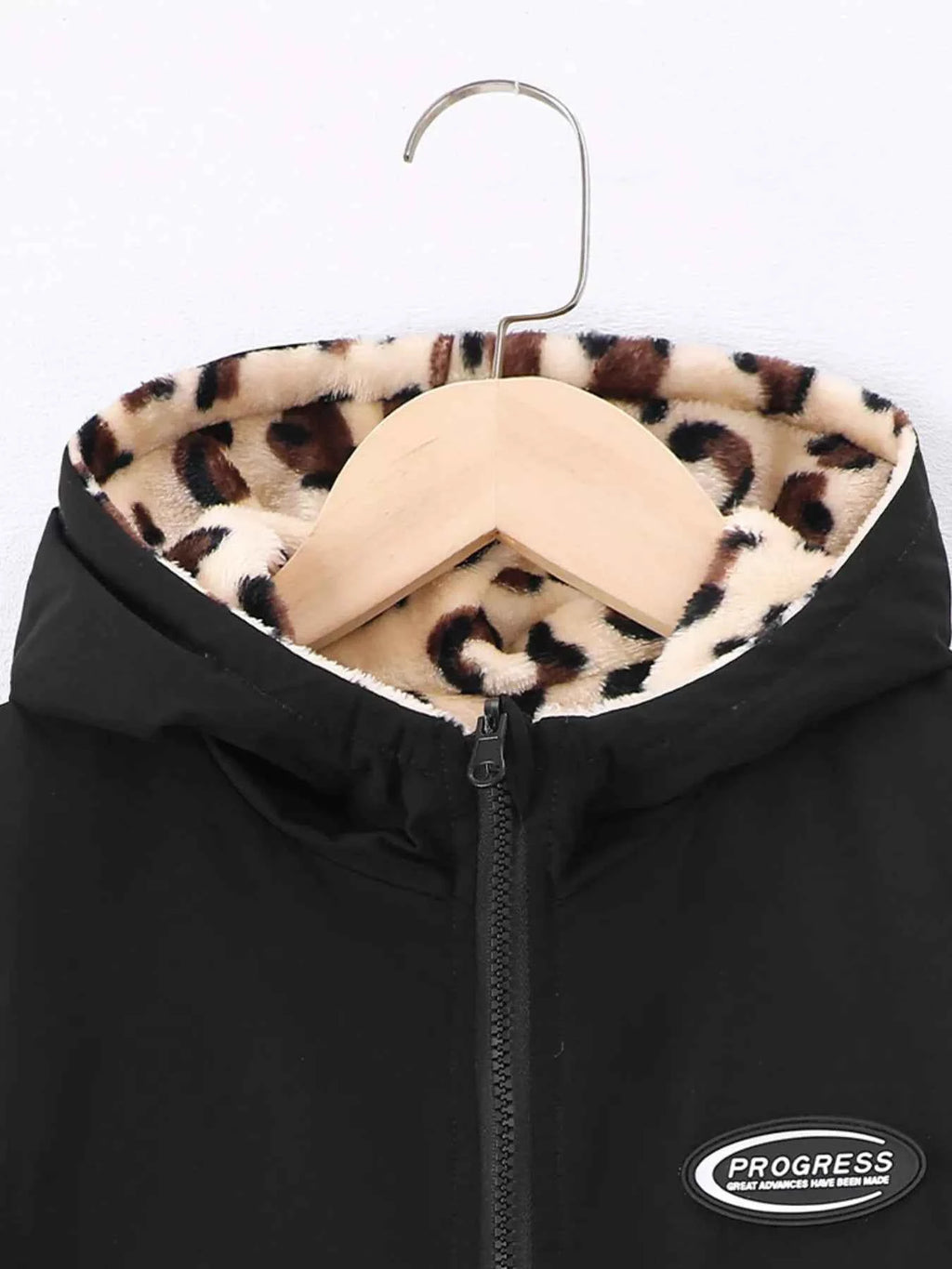Children's Hooded Leopard Lined Warm Jacket