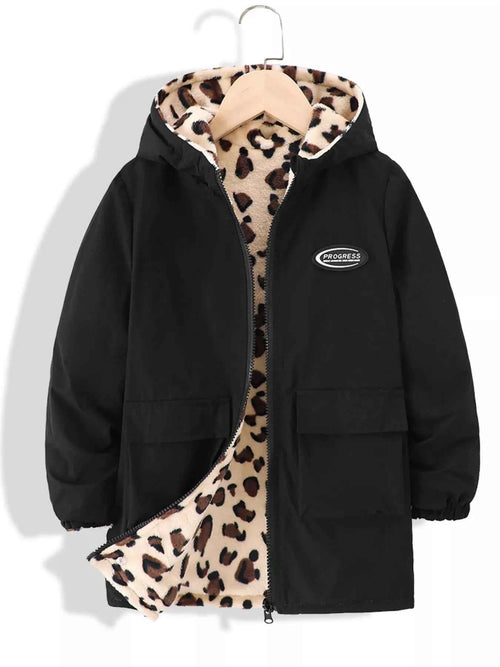 Children's Hooded Leopard Lined Warm Jacket