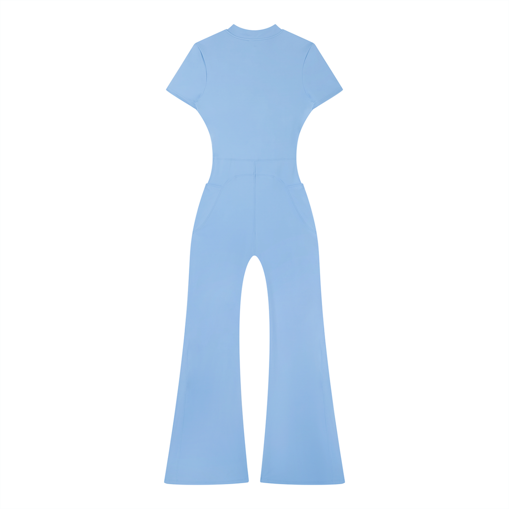 Msfbrownie Women’s Tight Flared Leg Quarter-Zip Jumpsuit