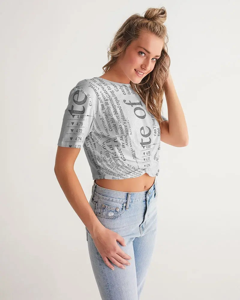 Vintage White Women's Twist-Front Cropped Tee - IAKAM