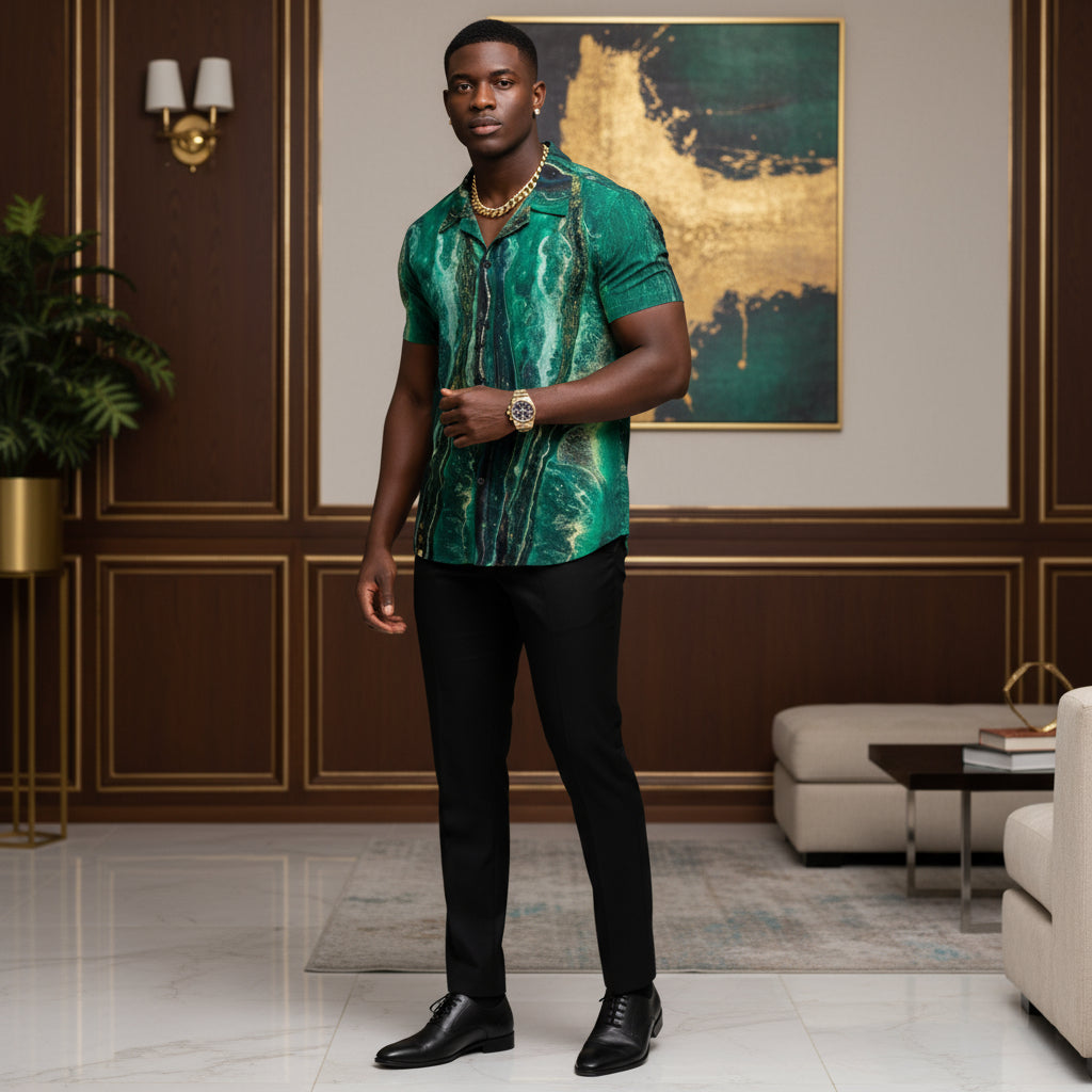 Unisex Marble Green Shirt: Button Down for Stylish Comfort