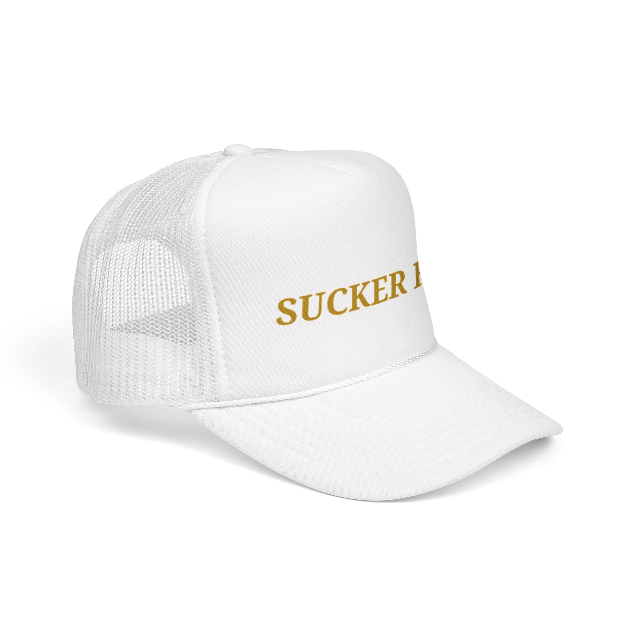 Sucker Free Trucker Hat — Vintage Gold Embroidered Foam Cap