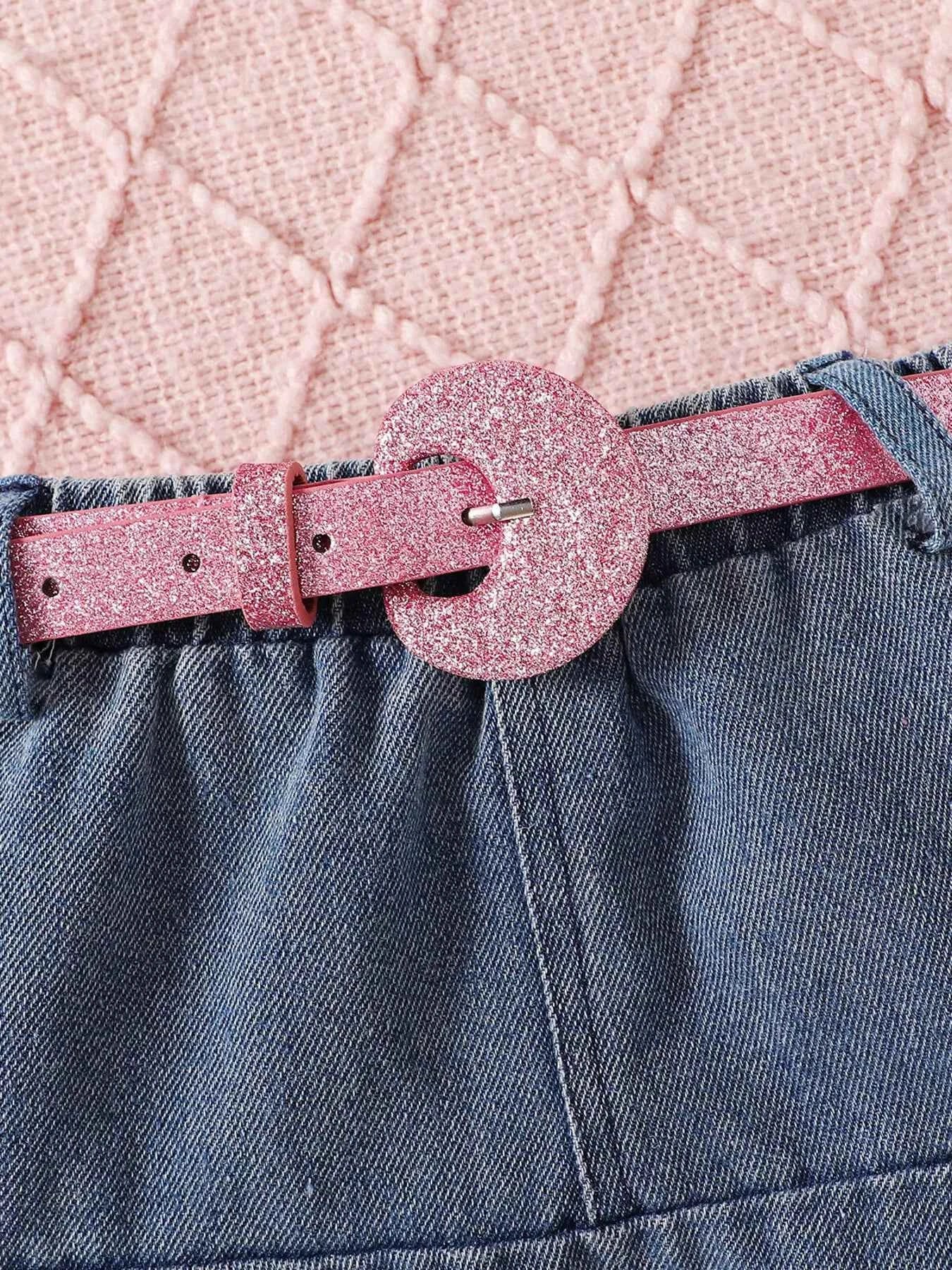 Children's Letter Long Sleeve Top and Denim Skirt Set