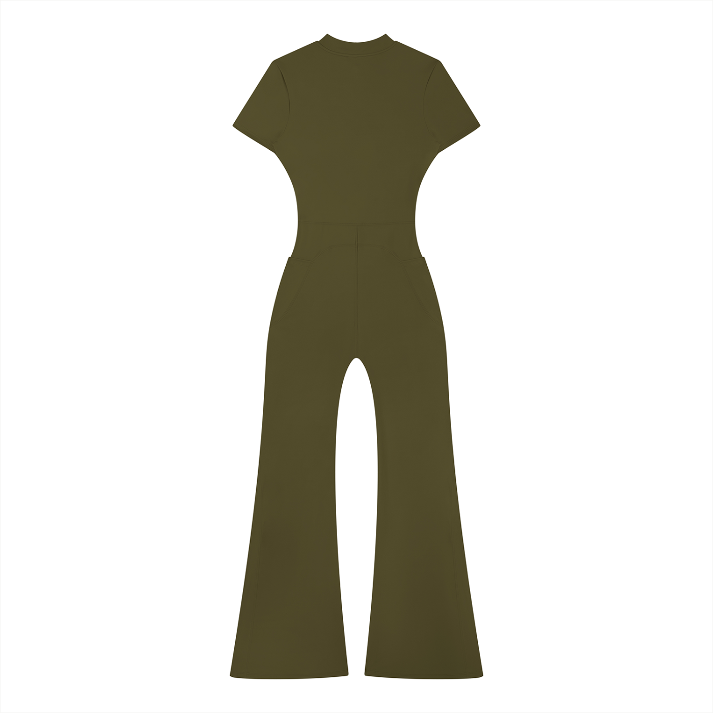 Msfbrownie Women’s Tight Flared Leg Quarter-Zip Jumpsuit