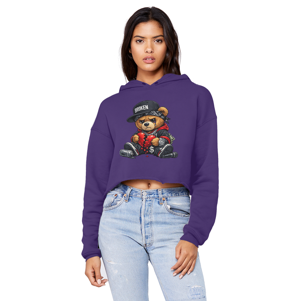 Broken Hearted Bear Cropped Raw Edge Boyfriend Hoodie