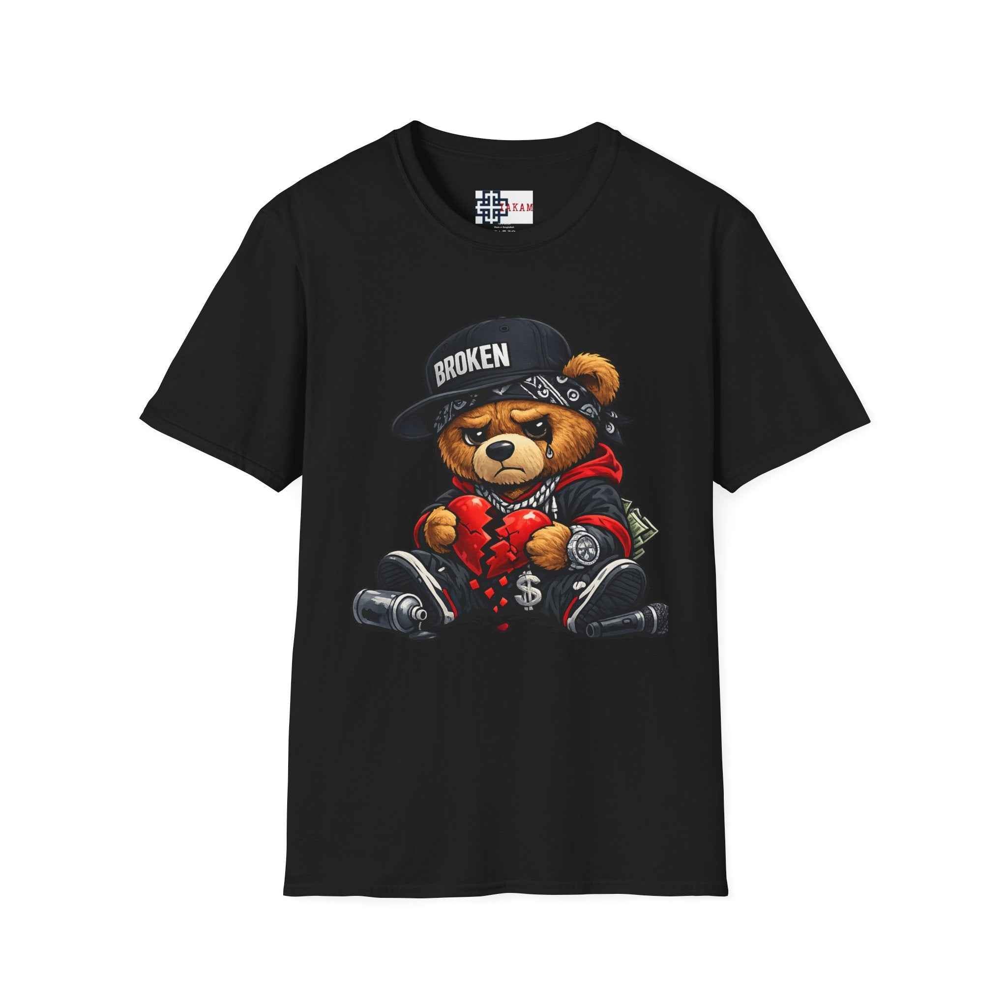 Broken Hearted Teddy Bear Graphic Tee — "Love Me" Street Art  T-Shirt
