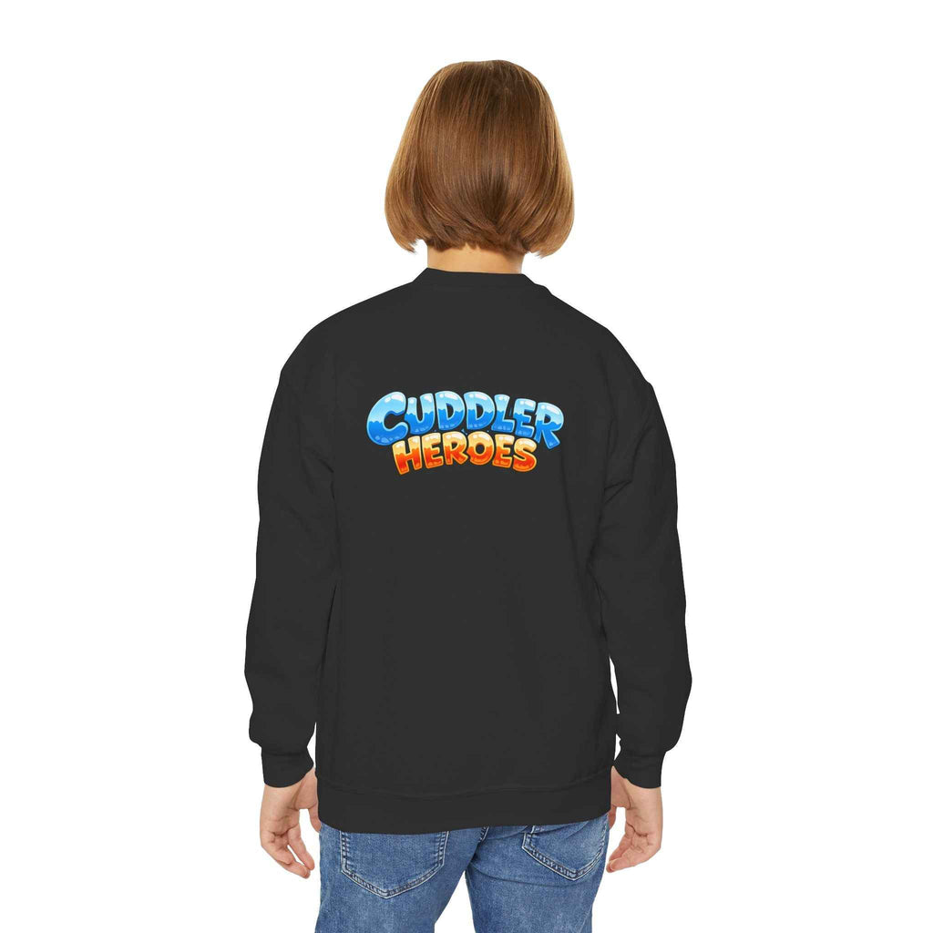 Cuddler Hero Kids Sweatshirt — Cute Superhero Teddy Crewneck