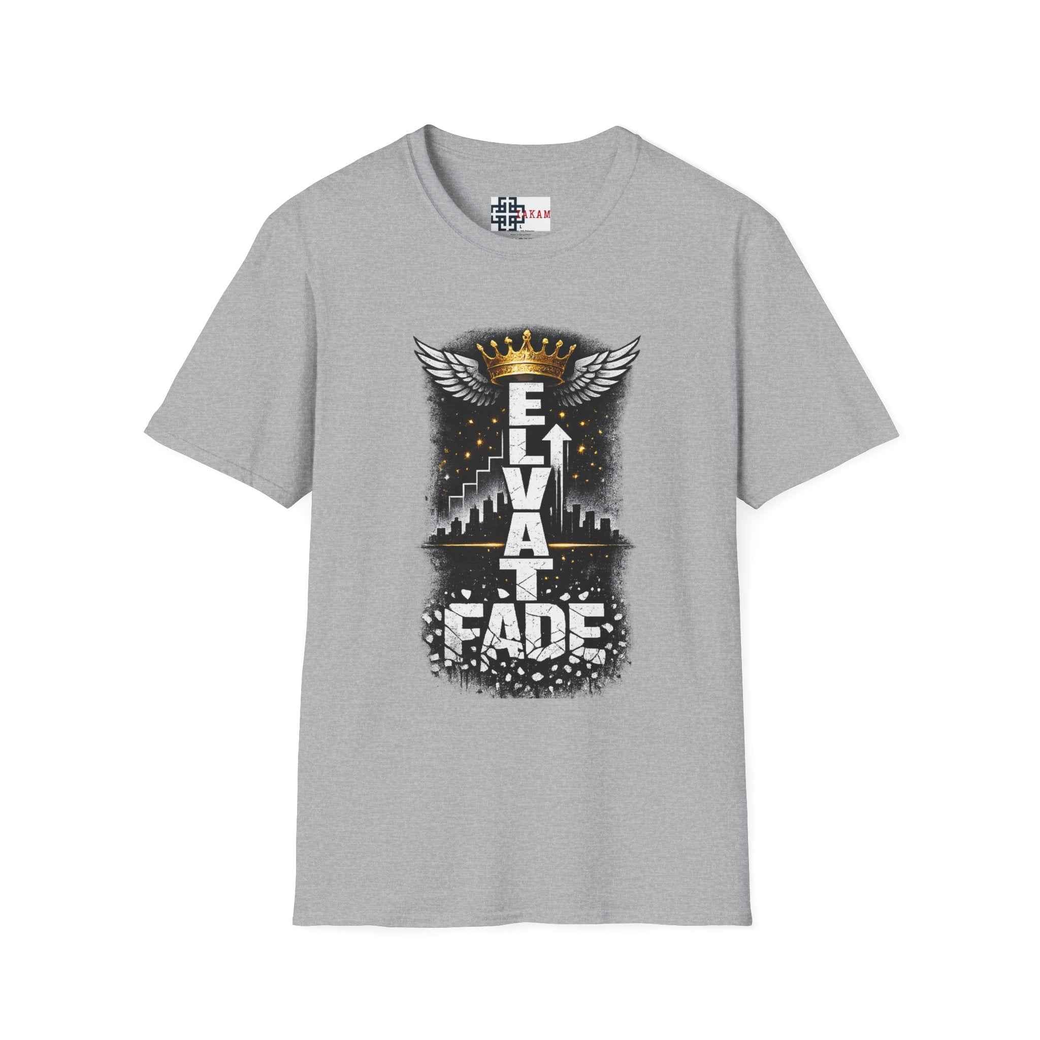 Elevate or Fade T-Shirt — Motivational Streetwear Tee with Crown & Wings