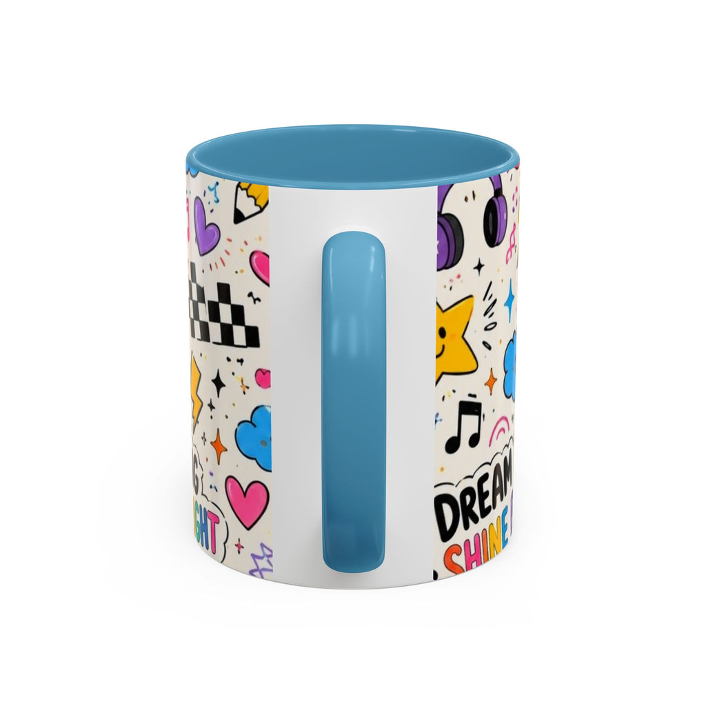 Dream Big Shine Bright Accent Mug — Inspirational Rainbow Doodle Coffee Cup