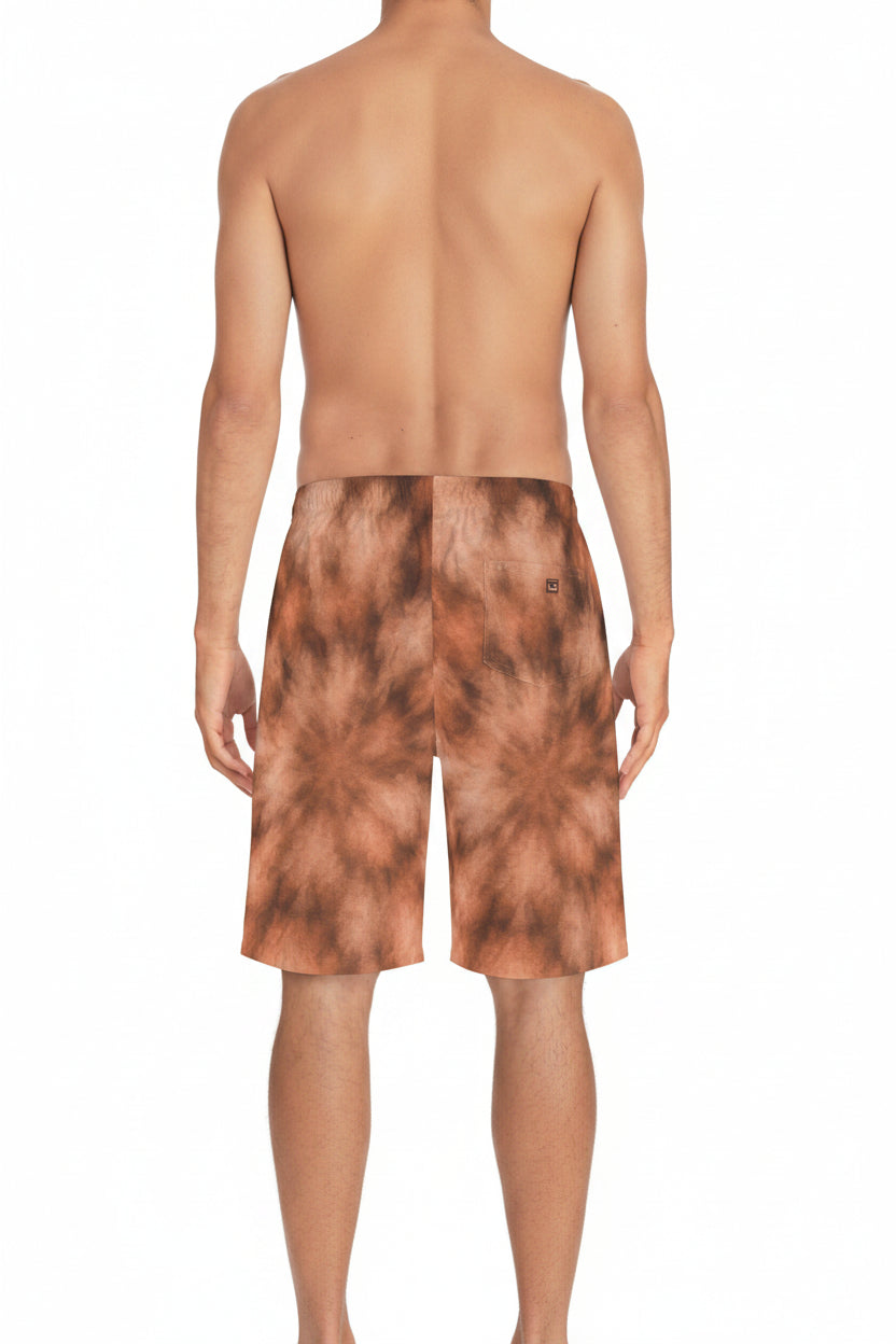 Copper Tie-Dye Board Shorts — Men’s Beach Swim Trunks