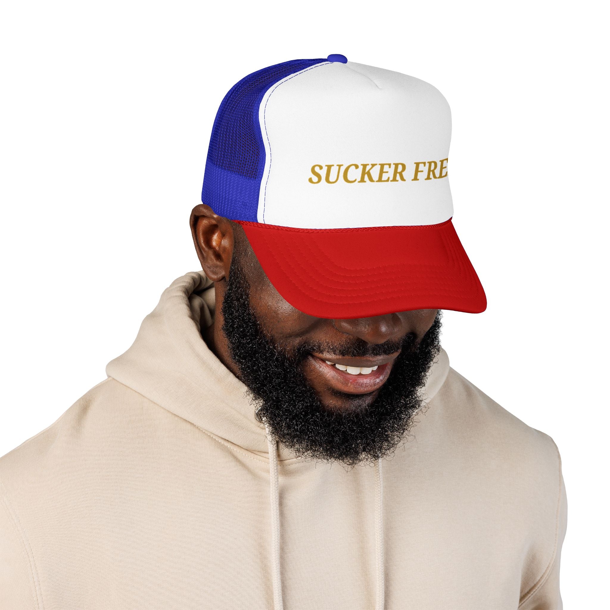 Sucker Free Trucker Hat — Vintage Gold Embroidered Foam Cap