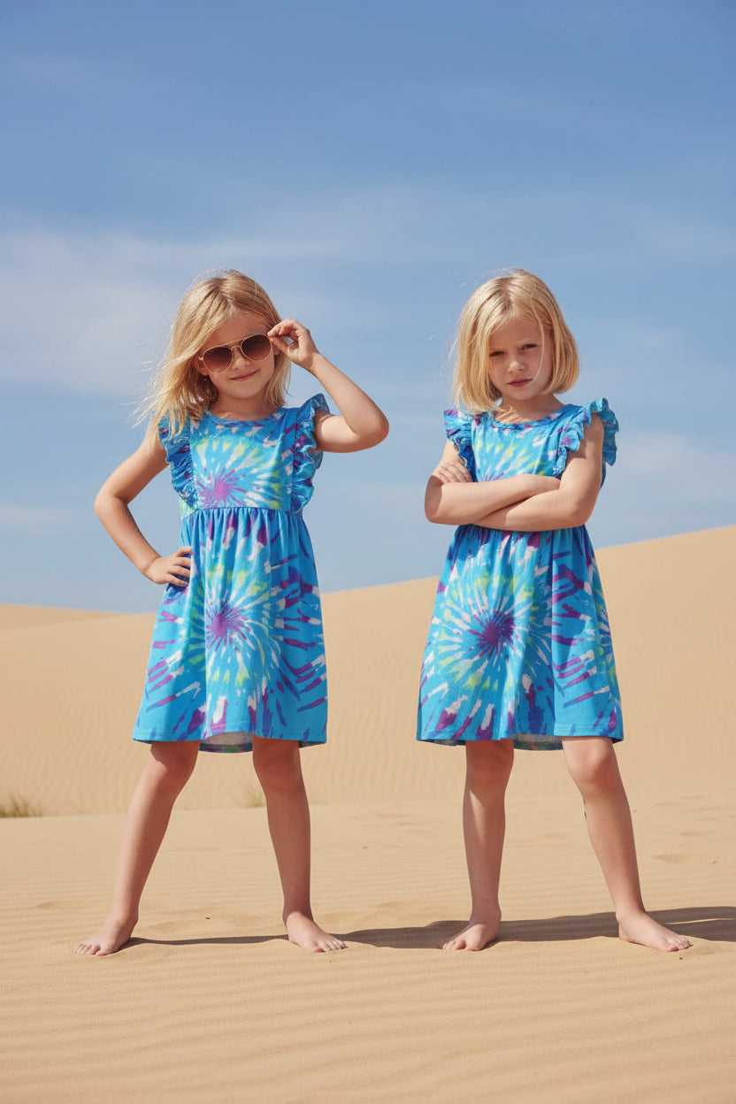 Children's Tie-Dye Ruffle Sleeve Dress