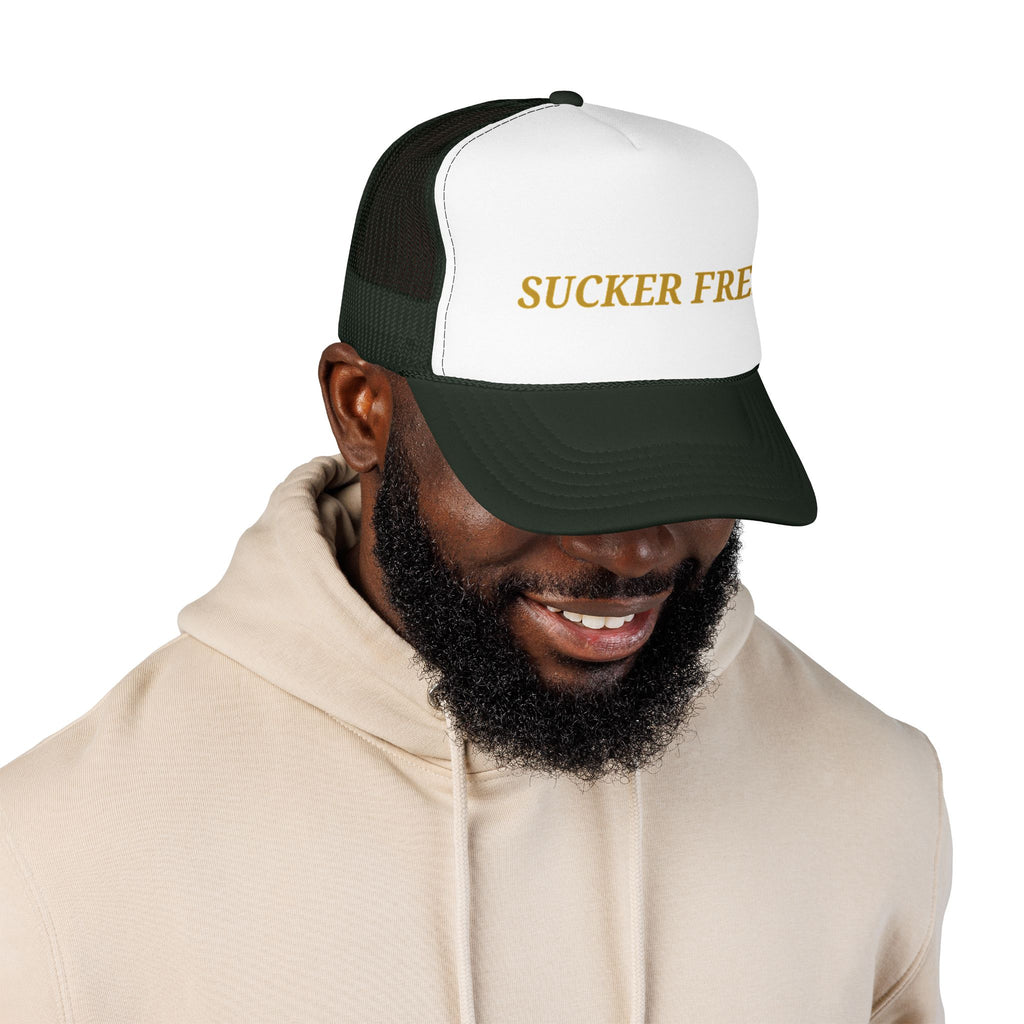 Sucker Free Trucker Hat — Vintage Gold Embroidered Foam Cap