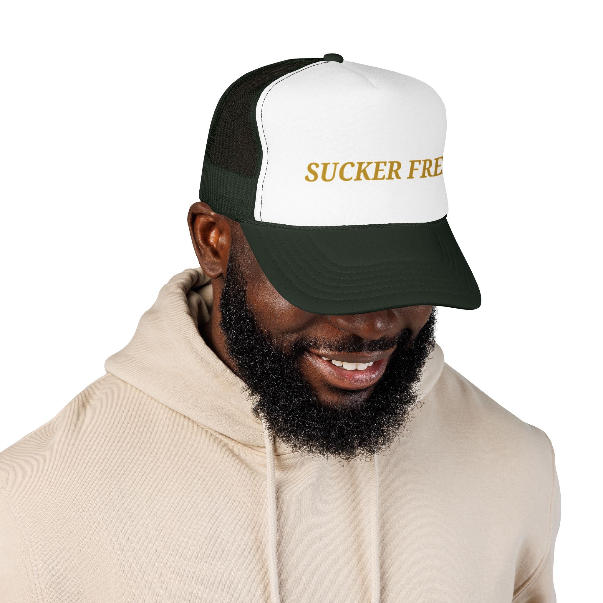 Sucker Free Trucker Hat — Vintage Gold Embroidered Foam Cap