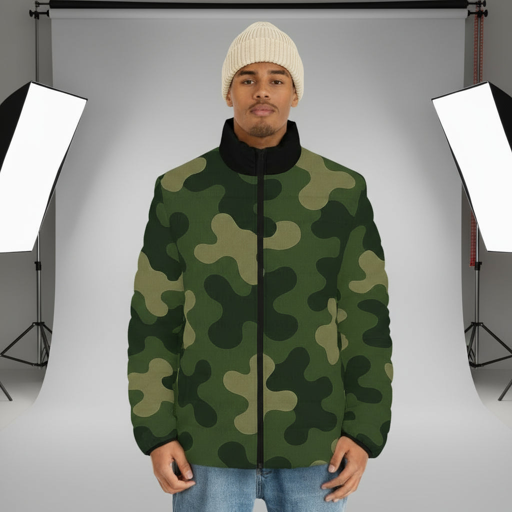 Men's Puffer Camo Green Jacket - IAKAM
